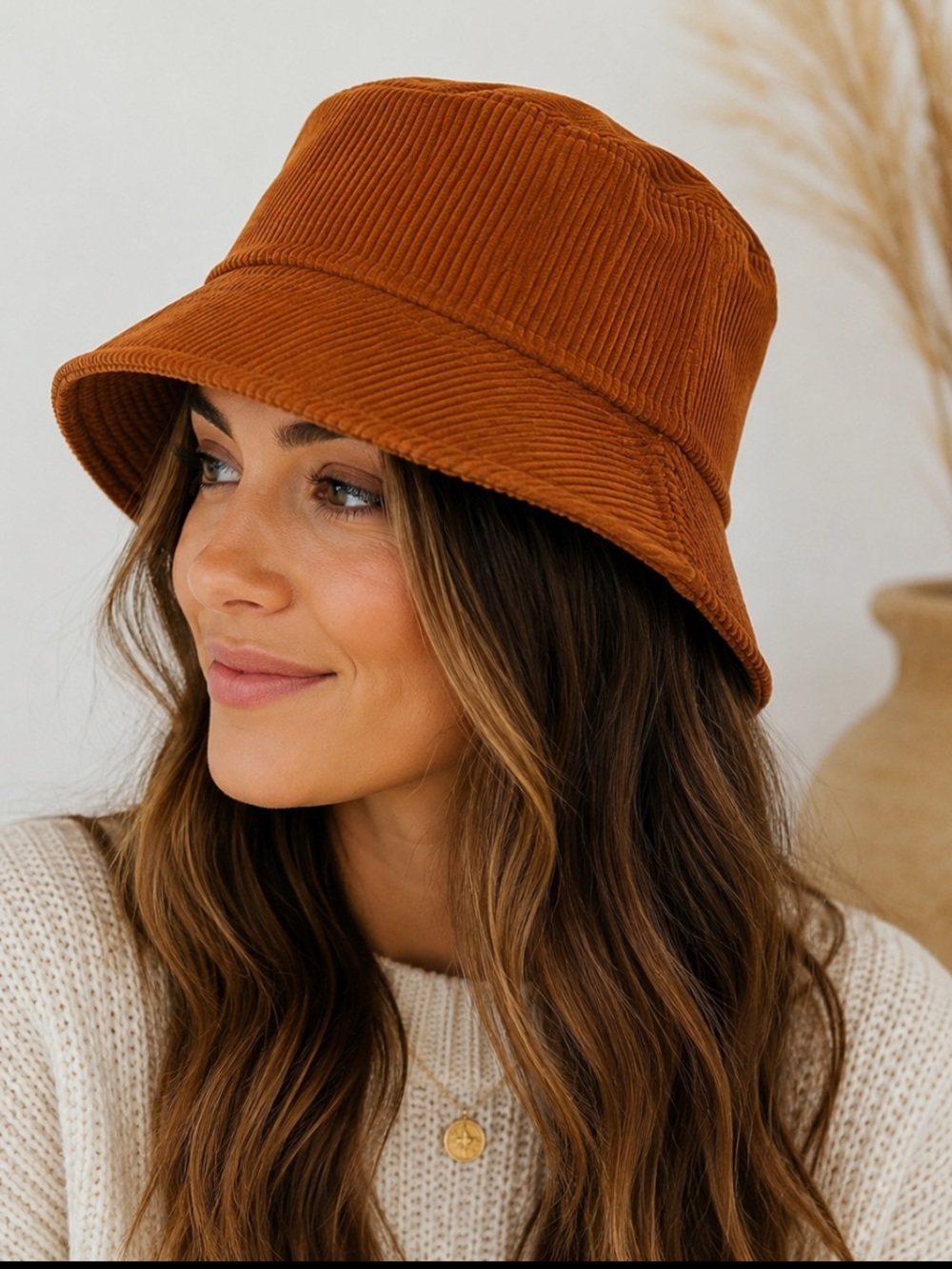 Riah Fashion Rust Brown Corduroy Bucket Hat Bohemian NWT